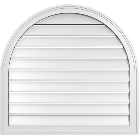 Ekena Millwork Round Top Surface Mount PVC Gable Vent: Functional, w/ 2"W x 1-1/2"P Brickmould Frame, 34"W x 32"H GVPRT34X3202SF